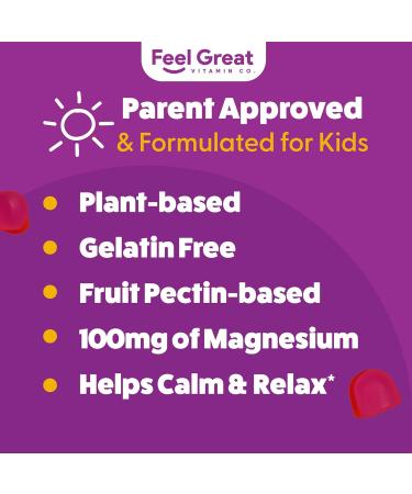 Feel Great Kids Calm Magnesium Gummies - Magnesium Supplement for Children - Magnesium Citrate Gummies - 60 Count Kids Magnesium 60 - Buy Online on GoSupps.com