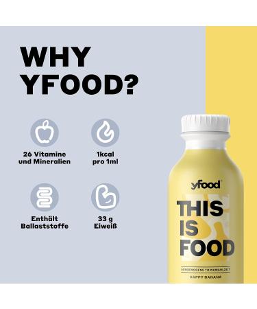 Yfood Drink Happy Banana - Delicious On-the-Go Meal Replacement | 33g Protein 26 Vitamins & Minerals | 12x500ml | 3.00 Pfand Included - Buy Online on GoSupps.com