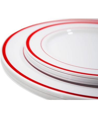  48 Pcs Plastic Plates Red Rim Disposable Set Combo 24 x 10.25 and 24 x 7.5 for Main Course Salad Appetizer Dessert Fruits Disposable Perfect for Dinner Party Holiday Events Picnics and BBQ - Buy Online on GoSupps.com