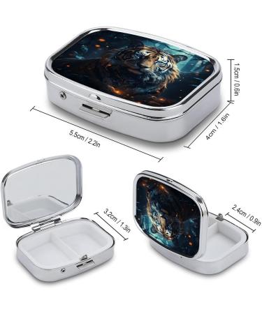 Pill Box Tiger Print | 2 Compartment Portable Medicine Organizer | Decorative Metal Pill Case for Pocket & Purse - International Shipping Available - Buy Online on GoSupps.com