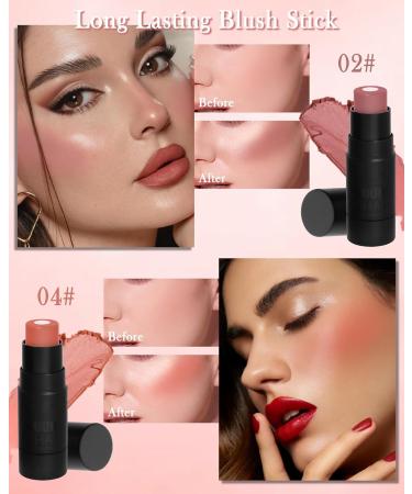 Sandwich Cream Blush Stick for Cheeks 2Pcs Multi-Use Makeup Blush Stick for Eyes Lips Face Longlasting Tinted Moisturizer Matte & Shimmer Blush Finish Natural Glow Blendable Blusher with Brush-02+04 02#+04# - Buy Online on GoSupps.com