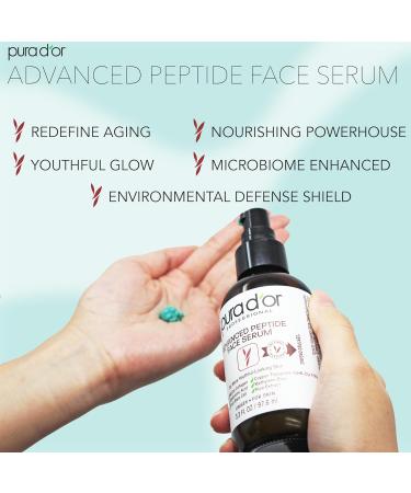 PURA D'OR Advanced Peptide Anti-Aging Face Serum 3.3 Oz - Copper Tripeptide Marine Collagen Hyaluronic Acid for Hydration & Youthful Skin - Buy Online on GoSupps.com