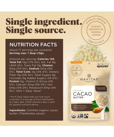 Buy Navitas Organics Organic Cacao Butter 8 oz - Pure, Raw Superfood - Buy Online on GoSupps.com