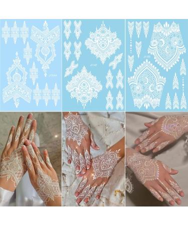 Xmasir 12 Sheets White Henna Tattoo Kit - Waterproof Temporary Stickers for Women Wedding Party (White) - Buy Online on GoSupps.com