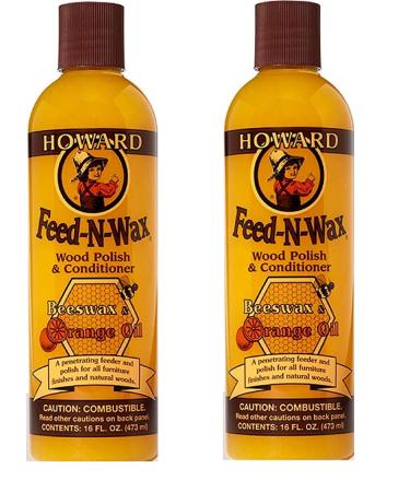 Howard Products FW0016 Wood Polish & Conditioner, 16 oz, orange, 16 Fl Oz (2)