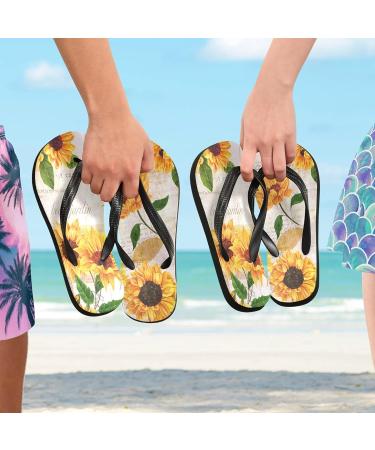 Mnsruu Yellow Sunflower Butterfly Art Flip Flops | Comfortable Sandals for Home Hotel Spa & Travel | XS for Men & Women - Buy Online on GoSupps.com