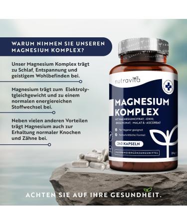 Buy Nutravita Magnesium Complex 240 Capsules - 400mg Daily Dose - Vegan High-Dose Formula with Citrate Bisglycinate & More - International Shipping Available - Buy Online on GoSupps.com