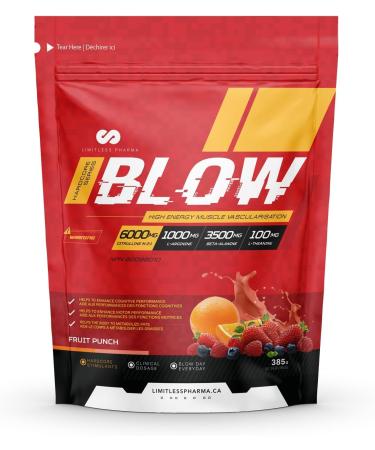 Limitless Pharma Blow Pre Workout Powder | Increased Energy Nitric Oxide Booster Enhanced Endurance Focus | L-Citrulline Beta-Alanine L-Arginine Caffeine | 50 Servings (Fruit Punch) Fruit Punch 50 Servings (Pack of 1)