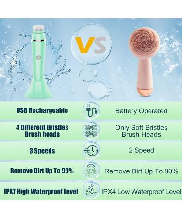 4 in 1 Facial Cleansing Brush - Electric Face Spin Brush with 4 Replacement Heads for Cleaning Exfoliating Massaging (Green) - Buy Online on GoSupps.com