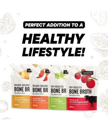Broya Bone Broth Variety Pack - Grass-Fed Beef Bone Broth & Organic Chicken Bone Broth - Keto and Paleo Friendly Gluten-Free Ready to Sip or Cook - 500 ml (8 Pack) Variety 500 ml (Pack of 8) - Buy Online on GoSupps.com