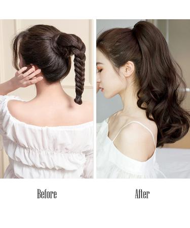 Ponytail Extension Clip in 18-20 Inch Long Wavy/Straight Wrap Around Hairpiece Light Blonde Mix Bleach Blonde - Curly Claw Style for Women/Girls - Buy Online on GoSupps.com