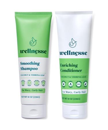 Wellnesse Smoothing Shampoo and Conditioner - For Wavy & Curly Hair - - 8 oz - Coconut & Verbena Leaf - Vitamin Based Formula Protects and Moisturizes - Hair Products and Beauty Products
