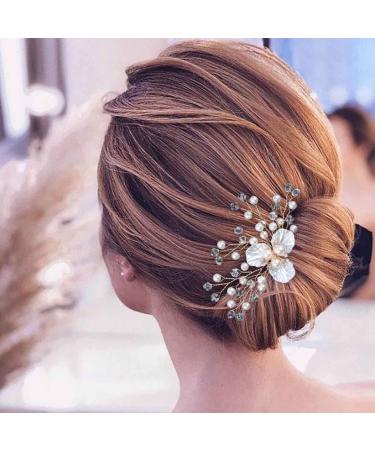 Wendalern Wedding Flower Hair Pin Crystal Pearl Flower Bridal Hair Pieces Gold Pearl Rhinestone Floral Petal Hair Barrette Headwear Hair Accessories for Women Girls Styling - Buy Online on GoSupps.com