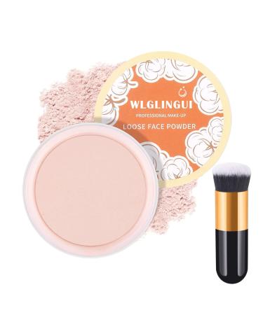 Loose Setting Face Powder Set Oil Control Long Lasting Lightweight Setting Powder with Foundation Makeup Brushes Soft Focus Matte Flawless Finish Pink Complexion