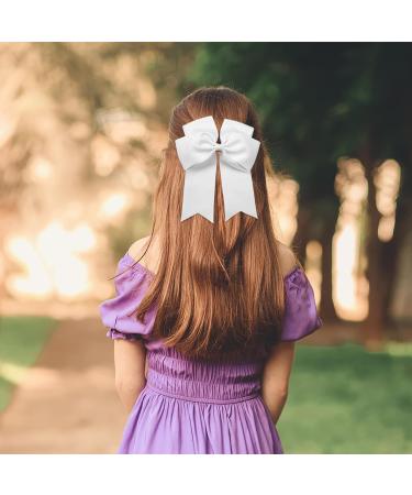 2 Pack 6 inch Bow Hair Clips Large Hair Bow Hair Barrette Clips for Women Girls White Hair Bows(White Pink) - Buy Online on GoSupps.com