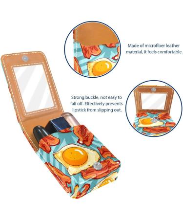 Travel Lipstick Organizer Case | Portable Makeup Bag with Mirror | Bacon Eggs Pattern | B287e1apuo - Buy Online on GoSupps.com