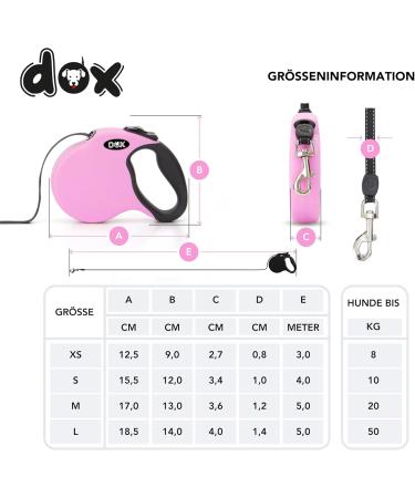 DDOXX Dog Leash - Reflective Nylon Bite-Proof 5m Roller Lock System Pink - Durable for Dogs Up to 50kg - Buy Online on GoSupps.com