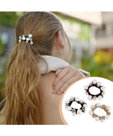 KKNEKKI Hair Scrunchie Beads - Elastic Headband with Faux Pearls and Crystals for Girls - 3 Colours: Black Brown Beige - Buy Online on GoSupps.com