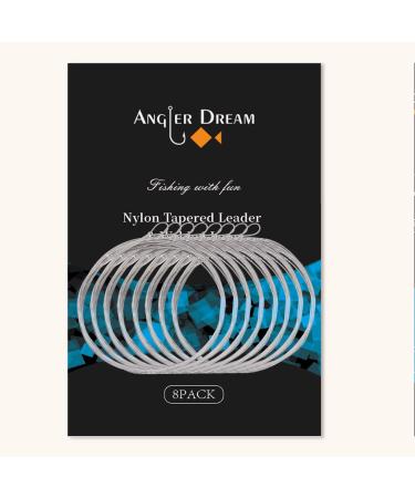 ANGLER DREAM 8 Pack Welded Tapered Leader Fly Fishing Leader with Loop 9ft 0/1/2/3/4/5/6/7X Nylon Fly Leader  Welded Loop Fly Leader 4x