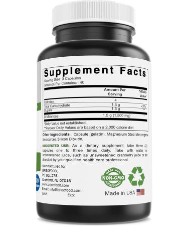 Brieofood D-Mannose Capsules - Urinary Tract Health- 1500mg Per Serving - 120 Capsules - Buy Online on GoSupps.com