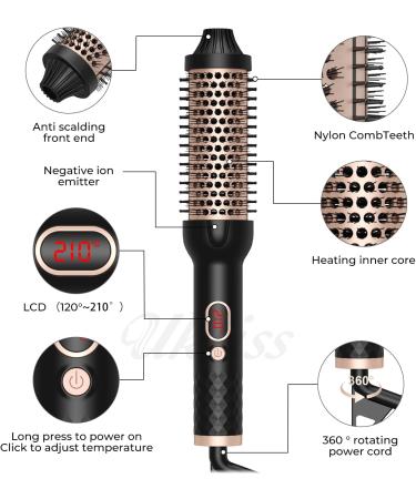 Buy Thermal Brush | 1.5" Heated Round Brush Curling Iron with Ceramic Tourmaline & PTC Heater - Detachable & Travel-Friendly - Buy Online on GoSupps.com
