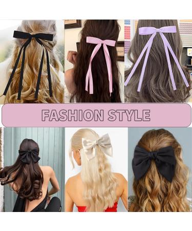 Svitzoot Set of 2 Hair Clips with French Bow + 6 Pieces Duck Bill Bow Hair Clip French Hair Clips for Girls Elegant Satin Hair Band Hair Bow with Thin Bands - Buy Online on GoSupps.com