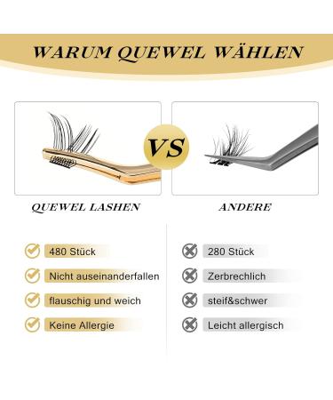 Cluster Eyelashes Quwel - 480 PCs DIY Individual Lash Extensions | Soft & Light Natural D Curl 10-18mm | Perfect for Home Use - Buy Online on GoSupps.com