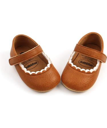 Baby Girls Mary Jane PU Leather First Walking Shoes | Anti-Slip Infant Princess Shoes (Size 0-6 Months) - Brown - Buy Online on GoSupps.com