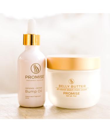 Promise Pregnancy Skin Bundle, Promise Bump Oil + Promise Belly Butter, Pregnancy Safe, Non-Toxic, 2 pc Set, Belly Cream 4 oz Jar, Belly Oil 2 oz Bottle, Full Body Moisturizer