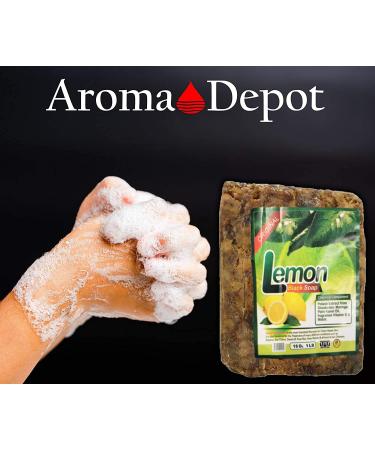 Buy Aroma Depot 100% Natural Lemon Raw African Black Soap - 2 lb | Acne Eczema Psoriasis Treatment | Handmade Face & Body Wash - Buy Online on GoSupps.com