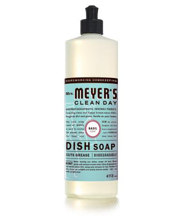 Mrs. Meyer's Clean Day Dish Soap Cruelty Free and Biodegradable Dishwashing Liquid Basil Scent 474 ml Bottle