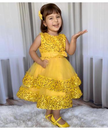 Miipat Yellow Sequin Tulle Dress | Toddler Girl Party Princess Dress 3-4 Years - Buy Online on GoSupps.com