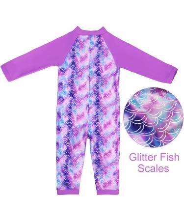 weVSwe Baby Boy Swimsuit UPF 50+ Sun Protection Rash Guard with Crotch Zipper | Purple Fish Scales | 0-3 Years - Buy Online on GoSupps.com