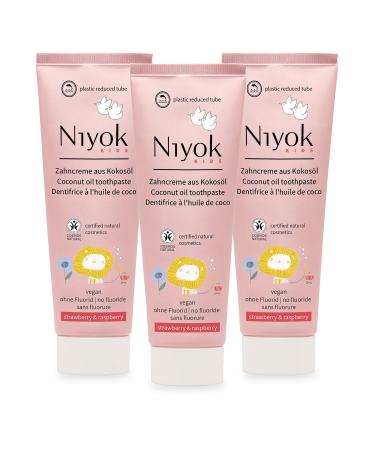 Niyok Bio toothpaste for children (75ml) 3 Set Natural children toothpaste without fluoride Protects teeth & gums Vegan children's tooth cream with fruity strawberry & raspberry taste strawberry & raspberry 75 ml (3 pack)