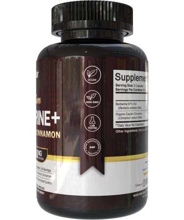 NutriFlair Berberine 97% HCl with Ceylon Cinnamon Supplement 120 Capsules High Potency Premium Quality Vegan-Friendly 60 Servings - Buy Online on GoSupps.com