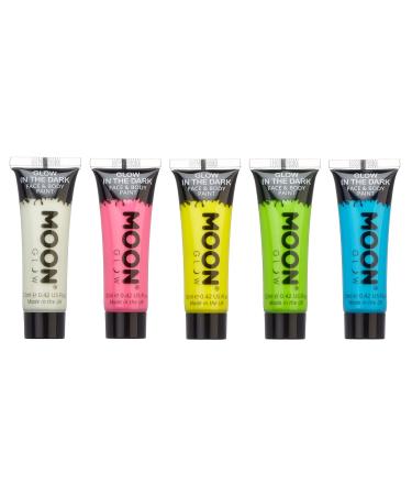Moon Glow 12ml Glow in the Dark Face and Body Paint Phosphorescent Charge to Glow (Set of 5)