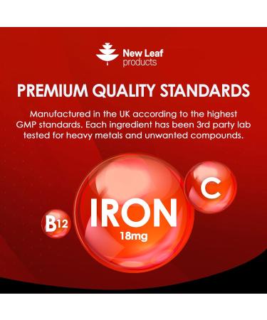 Iron Tablets 18mg High Absorbency with Vitamins A C B2 B12 and Folate - Vegan & Non-GMO - 180 Tablets - UK-Made - Buy Online on GoSupps.com
