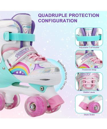 Adjustable Roller Skates for Girls Kids Child Toddler Beginners - Light Up Wheels - Rainbow Design - S-Little Kids Size - Perfect for Indoor and Outdoor Sports - Buy Online on GoSupps.com