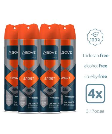 ABOVE 48 Hours Antiperspirant Deodorant Sport 4 Pc - Dry Spray Deodorant for Men - Floral Scent - Antiperspirant Spray - No Stain - Cruelty-Free - Buy Online on GoSupps.com