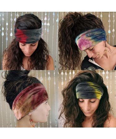CAKURE Boho Tie-Dyed Wide Headbands Pack of 4 - Non-Slip Turban Sweatbands for Women and Girls - Buy Online on GoSupps.com