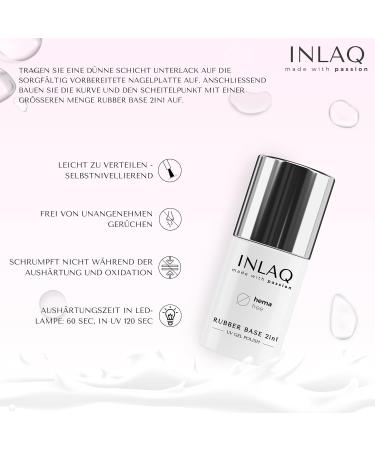 INLAQ 2in1 Rubber Base Gel UV HEMA Free Nude 6ml | Nail Polish Base Gel Cover Nude - Hard Gel for Nails | Up to 95% Opacity - Buy Online on GoSupps.com