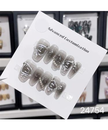 Nail Tips False Nails Tips Art Press on Nails Hand Made Fake Nails Painting Alloy Chain Decor Luxury Magic Mirror Power Design Punk Press On Nails(24754 L)