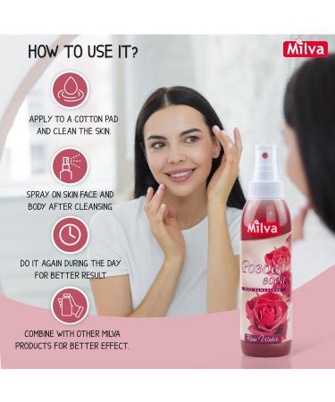 Milva Rose Water for Face Spray with Bulgarian Rose Oil | Natural Rosewater for Face Mist | 100% Pure Rose Water for Hair & Body | 200 ml Hydrating Facial Toner | Alcohol Free Makeup Remover Cleanser - Buy Online on GoSupps.com