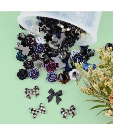100pcs Resin 3D Nail Art Charms - Camellia Daisy Rose Flower Butterfly Bow Moon Heart Bear for Manicure DIY Crafts Jewelry Accessories (Black) - Buy Online on GoSupps.com