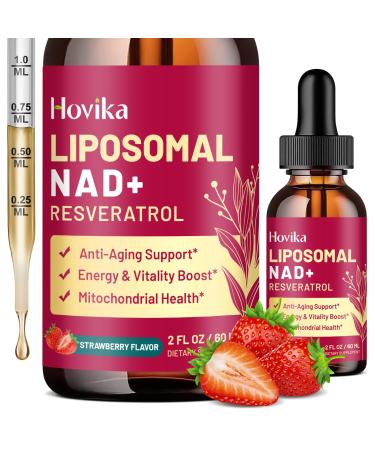 Liposomal NAD Supplement - 1200mg NAD+ Liquid Drops for Women & Men with Resveratrol, Black Pepper Extract - Support Anti-Aging, Brain & Cellular Mitochondrial Health - 2 Fl Oz, Strawberry Flavor Strawberry 2 Fl Oz (Pack of