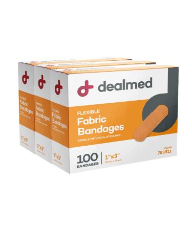 Dealmed Sterile Flexible Fabric Adhesive Bandages  1x3 Inch  100/Box - 3 Boxes - Breathable First Aid Strip Pack - Soft Stretch Wound Patch For Medical, Emergency Kits & Clinic - Buy Online on GoSupps.com
