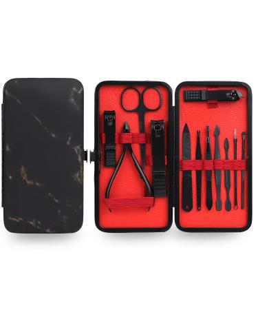 ZIZZON 12-in-1 Manicure Pedicure Set - Professional Grooming Kit for Men and Women, Ideal Gift for Partner, Parents, Elderly - Black-Red - Buy Online on GoSupps.com