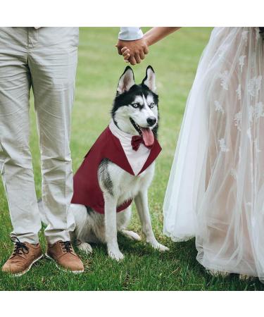 Kuoser Dog Tuxedo Suit & Bandana Set for Large Dogs | Formal Wedding Attire with Bow Tie | Dark Red | L 16.5 Back, 20.9-25.6 Chest | Golden Retriever, Samo Bulldogs - Buy Online on GoSupps.com