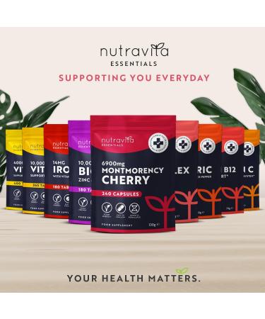 Montmorency Cherry Capsules 6900mg - 240 Tart Cherry Active Capsules with Vitamin C - 8 Month Supply - Cherries Extract Supplement for Men & Women - 100% Vegan & GMO-Free - Made in The UK by Nutravita - Buy Online on GoSupps.com