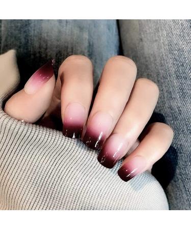 Yovic French Glossy Press on Nails Short Ombre Red - 24PCS Coffin False Nails for Women and Girls - Buy Online on GoSupps.com